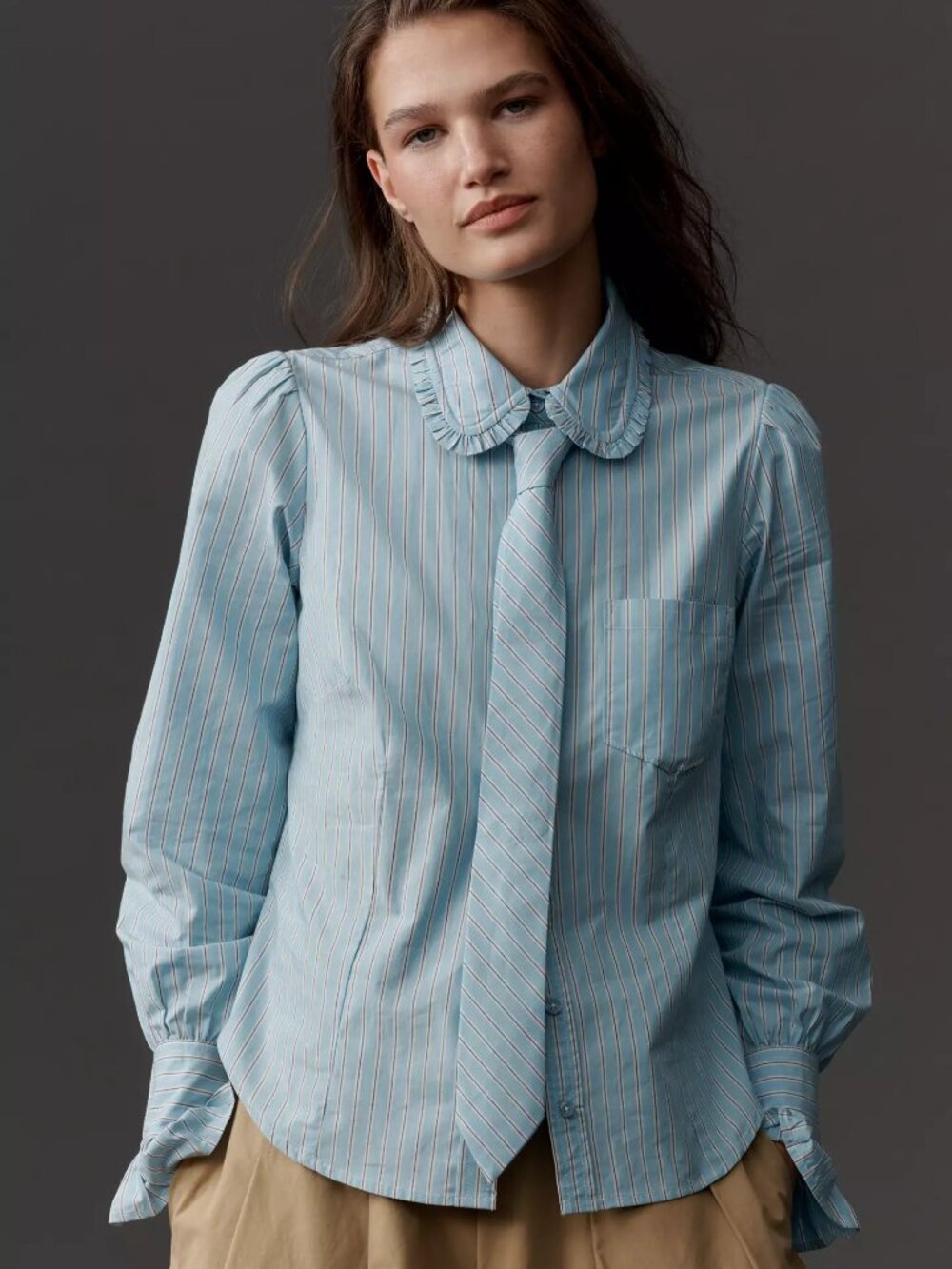 Anthropologie Maeve Necktie Oxford Buttondown cotton Shirt size S blue new